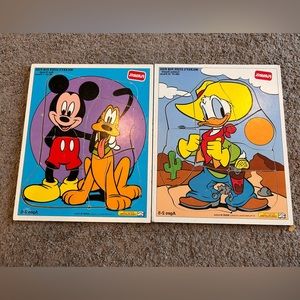 Pair of vintage Disney playskool puzzles- Mickey&pluto/cowboy Donald!